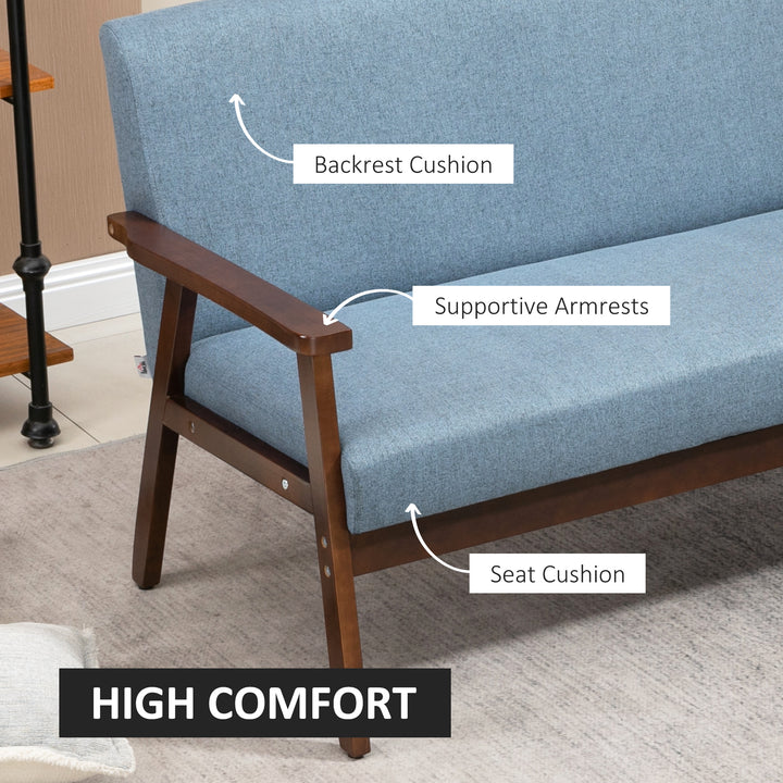 HOMCOM Compact Loveseat Sofa Couch Linen Fabric Double Seat Sofa with Rubber Wood Legs Dark Grey