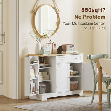 HOMCOM Modern Sideboard Cabinet, 41" Kitchen Buffet Cabinet with Drawer, Adjustable Shelf, 3 Doors for Dining Room, White