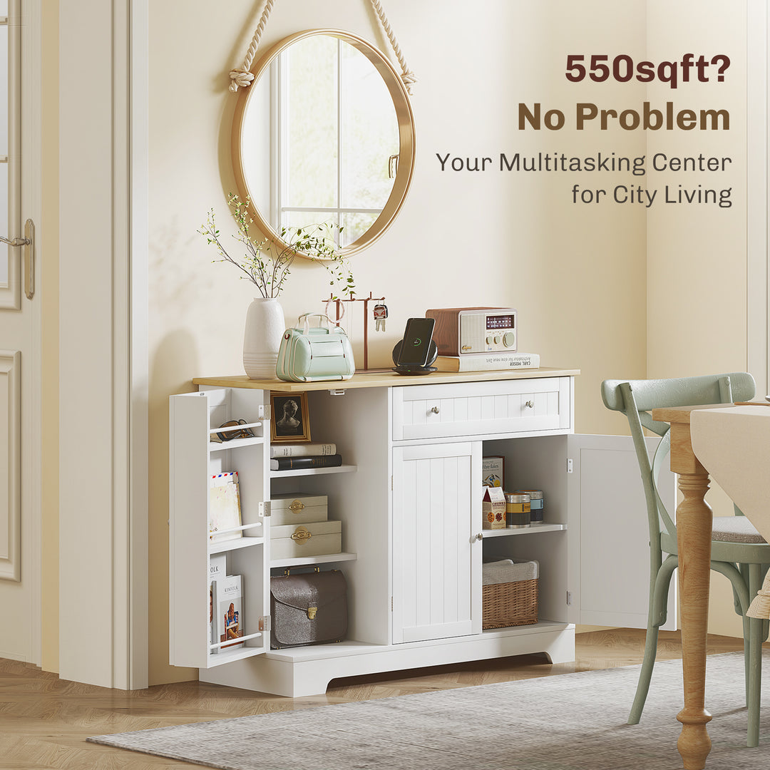 HOMCOM Modern Sideboard Cabinet, 41" Kitchen Buffet Cabinet with Drawer, Adjustable Shelf, 3 Doors for Dining Room, White