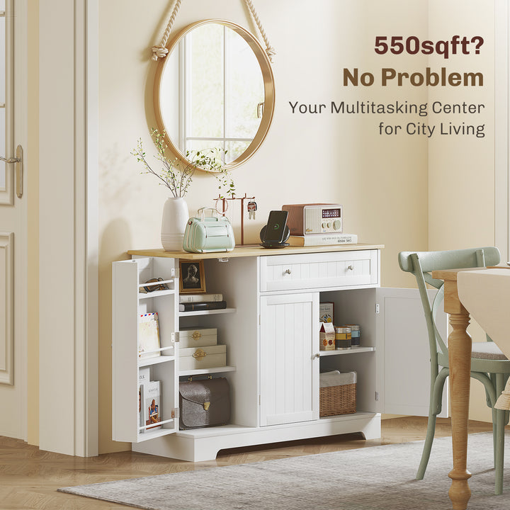 HOMCOM Modern Sideboard Cabinet, 41" Kitchen Buffet Cabinet with Drawer, Adjustable Shelf, 3 Doors for Dining Room, White