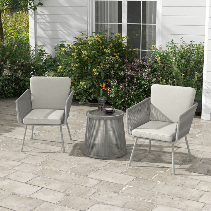 Outsunny 3 Piece Outdoor Patio Bistro Set, Wicker Rattan Furniture with Metal Legs for Garden, Backyard, Light Grey