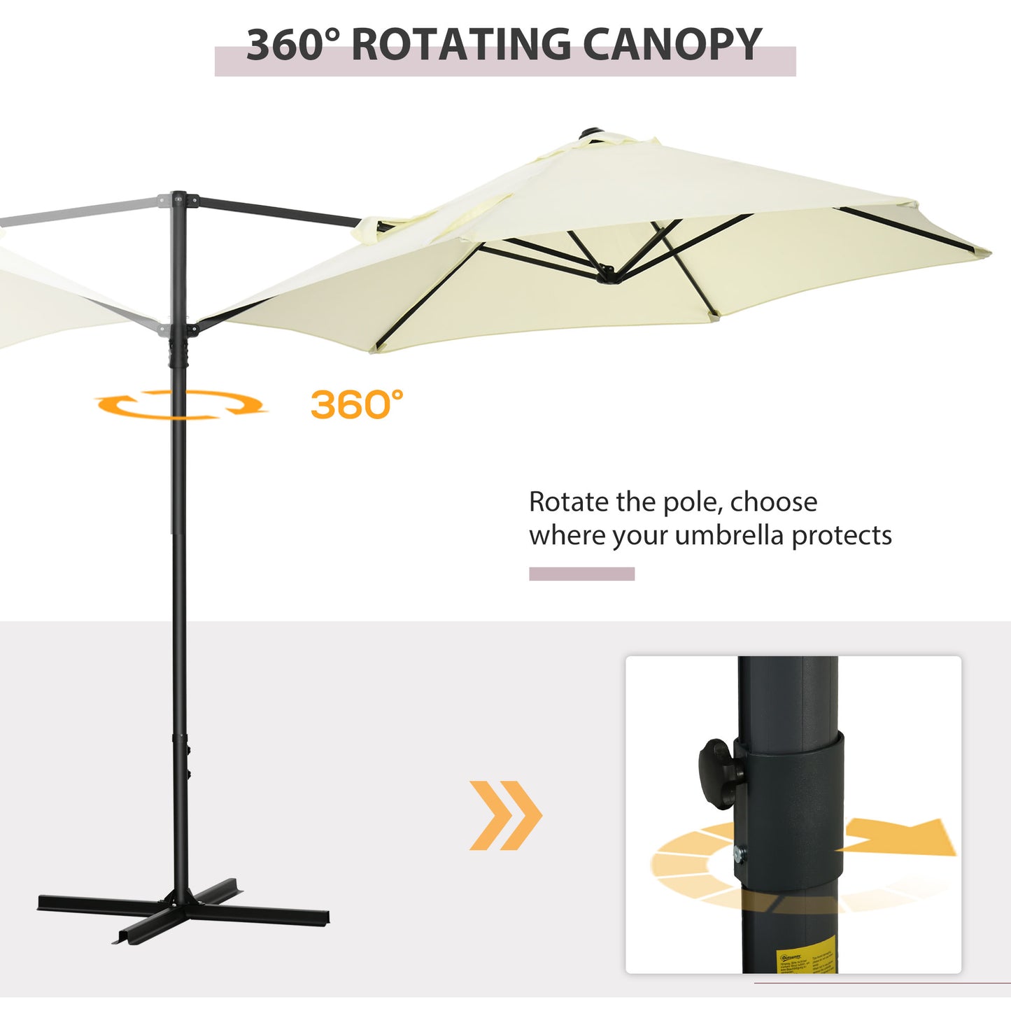 Outsunny 8.5FT Outdoor Cantilever Roma Parasol with 360Â° Rotation and Cross Base, Offset Patio Umbrella for Garden, Dark Grey