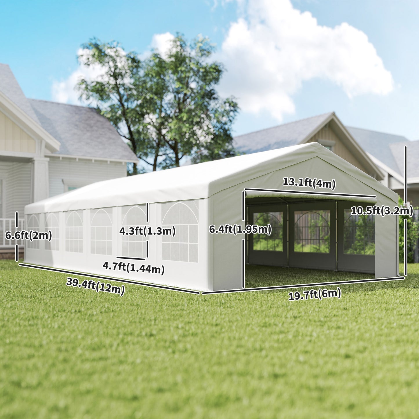 Outsunny 32'x16' Large Patio Gazebo, Steel Party Event Wedding Tent Canopy Carport Garage W/ 4 Removable Sidewalls for Outdoor Parking, White
