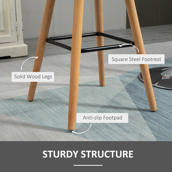 HOMCOM Modern Bar Stools Set of 2, 38" Upholstered Kitchen Island Stool with Solid Wood Legs, Grey