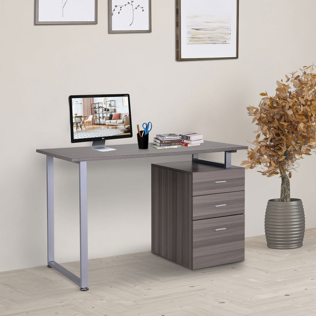 HOMCOM 47" Computer Desk Writing Table Workstation with Multi-Use Reversible File Drawers Metal Frame Home Office Furniture, White