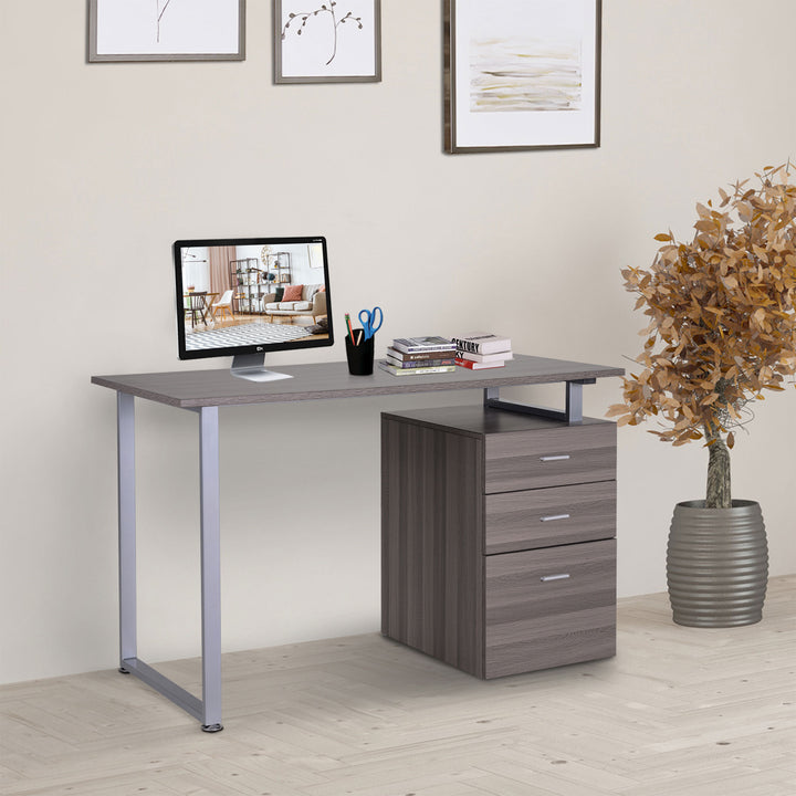 HOMCOM 47" Computer Desk Writing Table Workstation with Multi-Use Reversible File Drawers Metal Frame Home Office Furniture, White