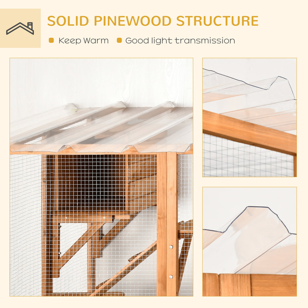 PawHut Large Outdoor Catio with Condos, Platforms, Doors, Ladders, Weather-Resistant Roof, Orange