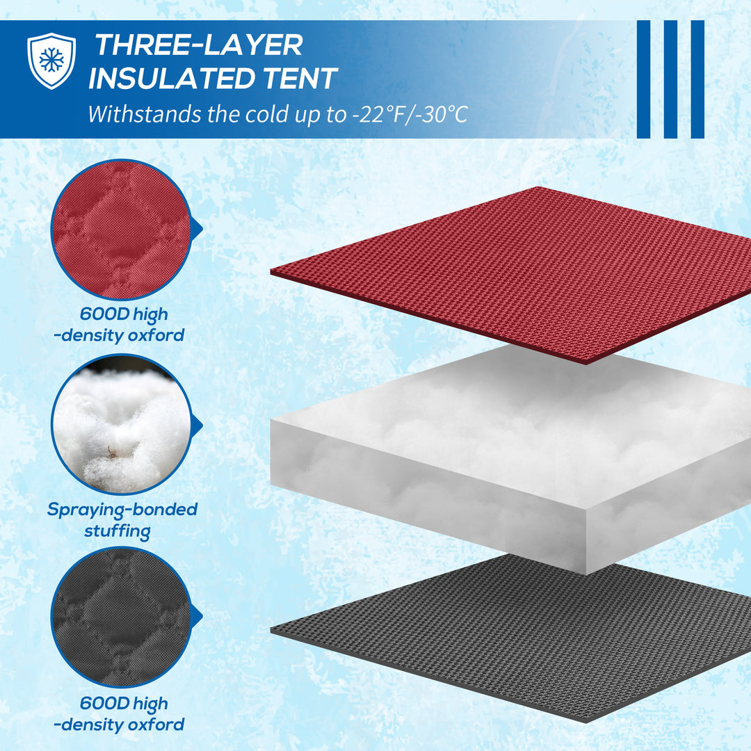 Outsunny 4 Person Insulated Ice Fishing Shelter, Pop-Up Portable Ice Fishing Tent with Carry Bag and Two Doors for -22℉, Black