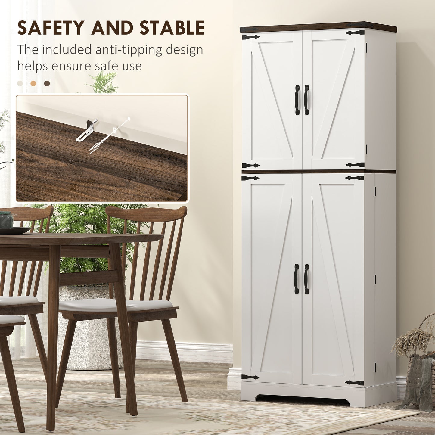 HOMCOM 64" Tall Kitchen Pantry Cabinet with Spice Racks and Adjustable Shelves, White