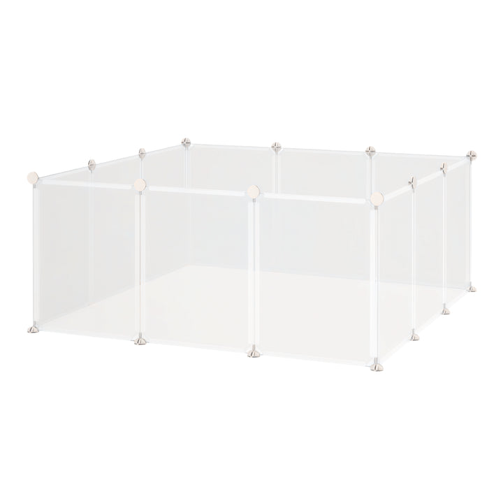 PawHut Small Animal Cage Plastic Chinchilla Cage 12 Panels for Bunny Chinchilla Guinea Pig, 18" x 14", White