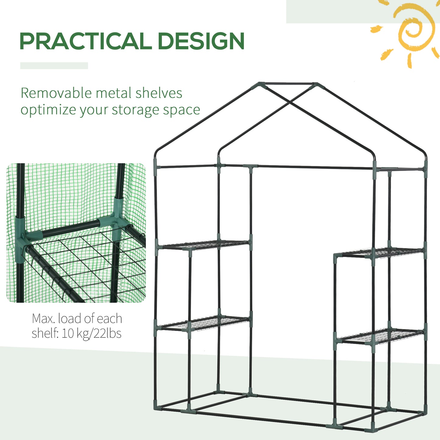 Outsunny 55" x 28" x 75" Walk-in Greenhouse Portable Garden Plant Flower Seed Warm House with 4 Shelves Outdoor Plant Growth Hot House PE Cover Green