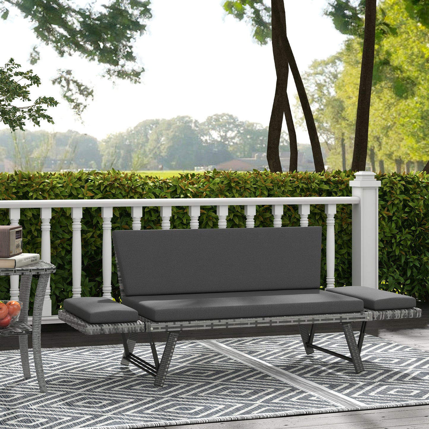 Outsunny Convertible Wicker Loveseat Grey Patio Chaise Lounge