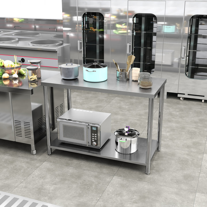 HOMCOM Stainless Steel Workbench, 24"x47"x34", Heavy Duty Work Prep Table with Shelf, Workbench for Kitchen, Garage