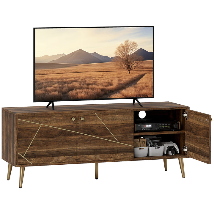 HOMCOM Modern TV Stand for up to 60" TV, TV Cabinet with Adjustable Shelves, Cable Management for Living Room, Rustic Brown