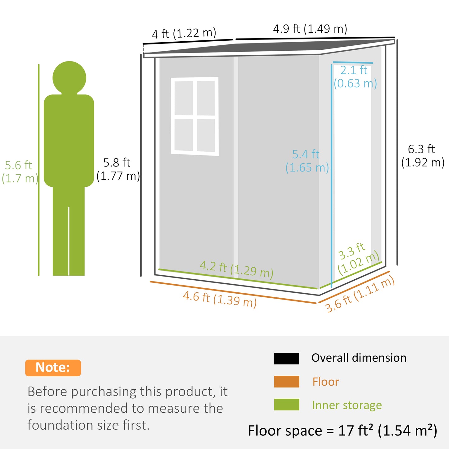 Outsunny 4'x5' Garden Tool Storage Shed, Lean to Shed with Window, Vent and Plastic Roof, Grey