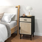 HOMCOM Boho Bedside Tables Set of 2, Nightstands with Drawer, Rattan Cabinet, Adjustable Shelf for Bedroom, Living Room, Black