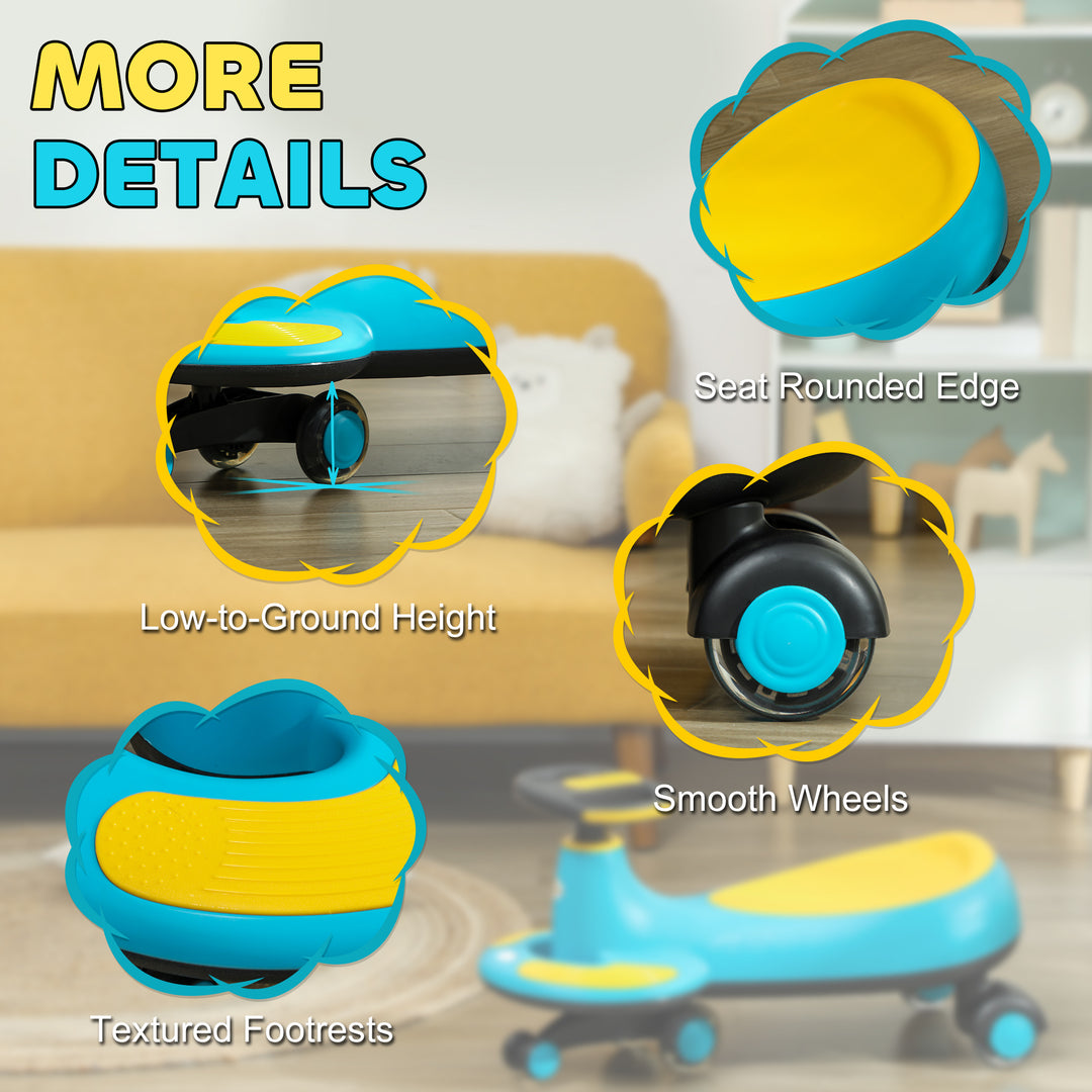 Qaba Kids Wiggle Car w/ Parent Traction Rope, Music, Light, Blue