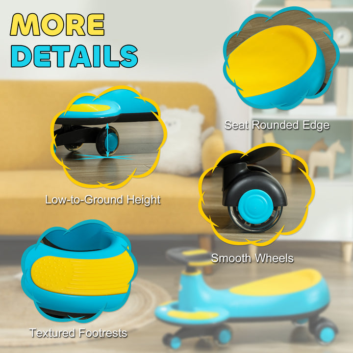 Qaba Kids Wiggle Car w/ Parent Traction Rope, Music, Light, Blue