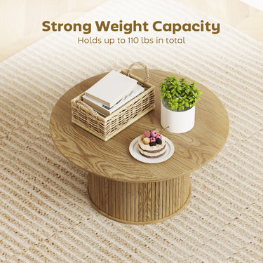 HOMCOM 31.5" Round Coffee Table, Nordic Style Center Table with Fluted Cylindrical Base for Living Room, Oak