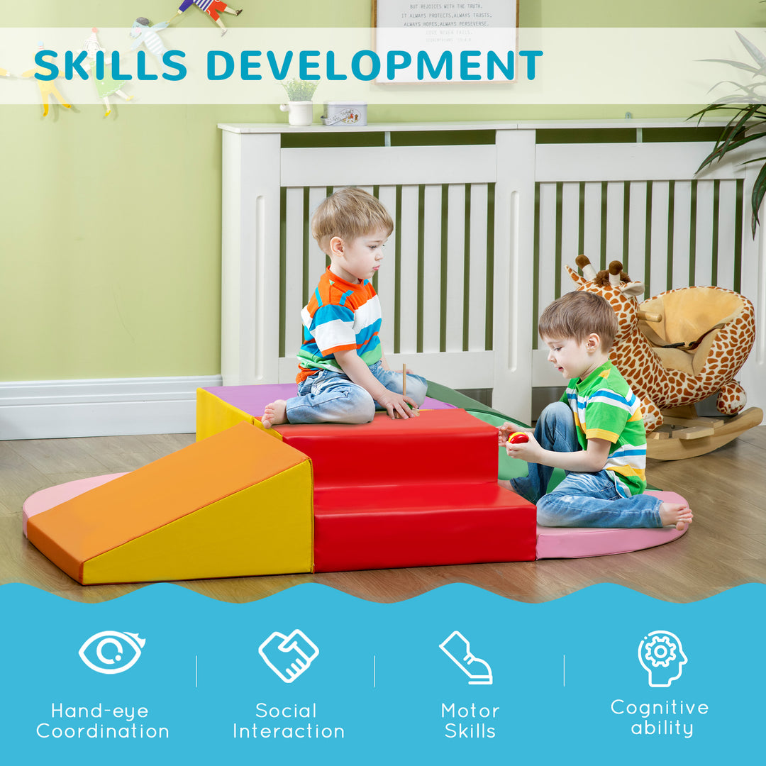 Qaba 6-Piece Soft Play for 12-36 Months Toddlers to Climb, Crawl, Slide, Blue, Green