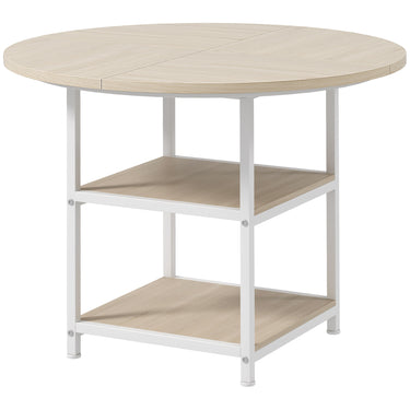HOMCOM Round Kitchen Table for 4-6 People, 39.4 Inch Industrial Dining Table with Storage Shelves, Oak
