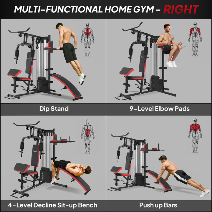 Soozier Multi Home Gym Equipment, Workout Station with Sit up Bench, Push up Stand, Dip Station, 99lbs Weights