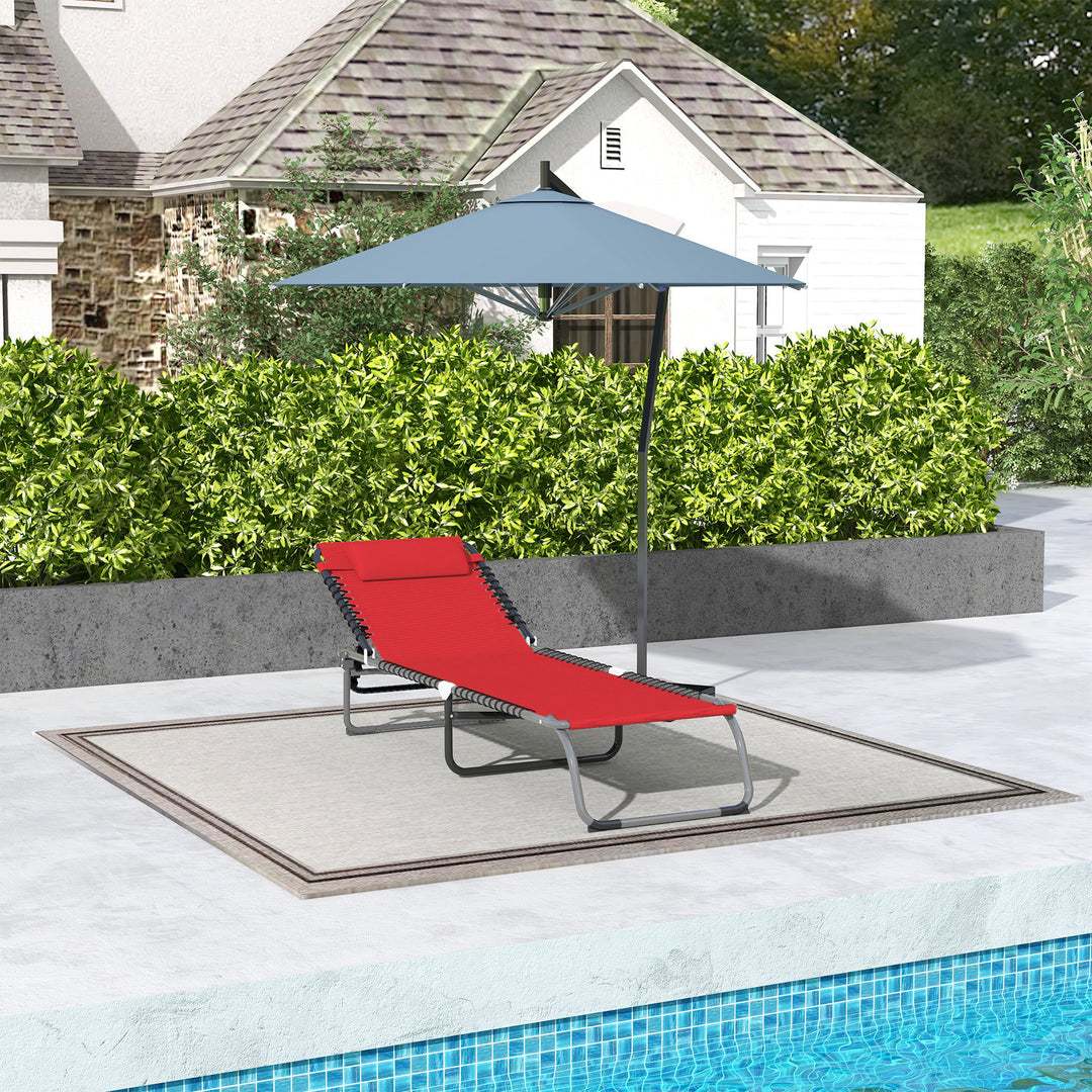 Outsunny Outdoor Folding Lounge Chair, 4-Level Adjustable Chaise Lounge with Headrest, Tanning Chair Beach Bed, Reclining Lounger Cot for Camping, Hiking, Backyard, Grey