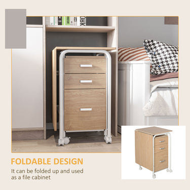 HOMCOM Foldable Computer Desk with Drawers, Executive Student Table with Storage Shelf, 6 Wheels for Bedroom Home Office Workstation, Natural