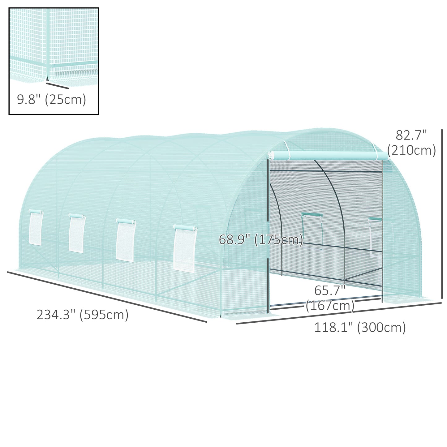 Outsunny Walk-in Greenhouse 20x10x7ft Heavy Duty Outdoor Backyard Seed Plant Vegetables Grow Warm House Green