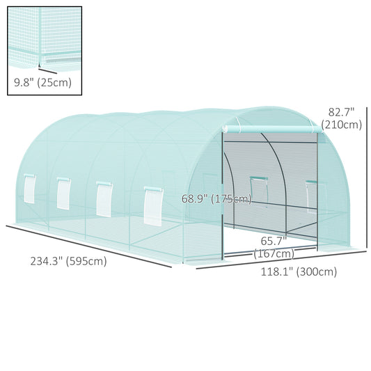 Outsunny Walk-in Greenhouse 20x10x7ft Heavy Duty Outdoor Backyard Seed Plant Vegetables Grow Warm House Green