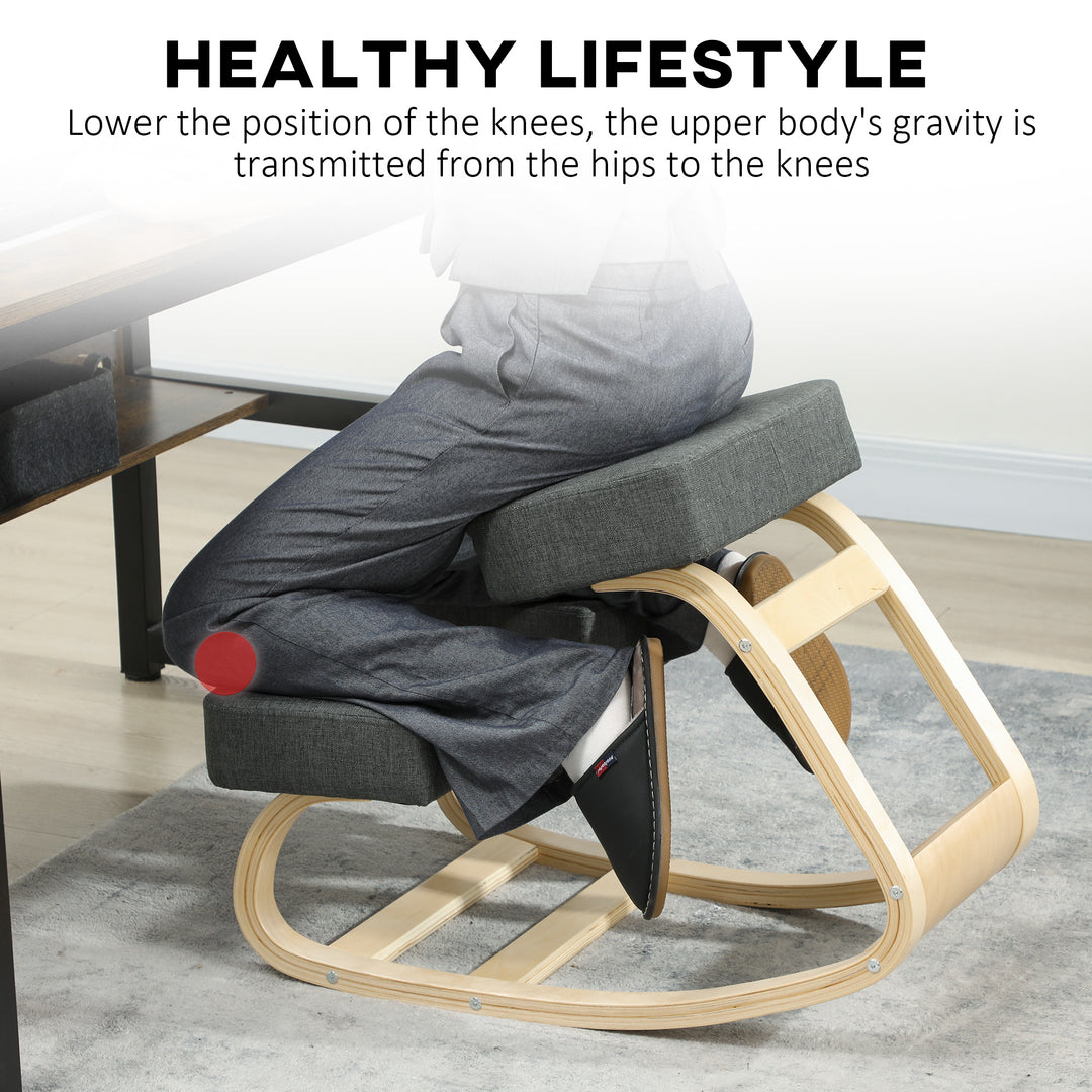 HOMCOM Ergonomic Kneeling Chair, Wood Kneel Stool with Thick Pads, Desk Knee Chair, Improve Posture, Black