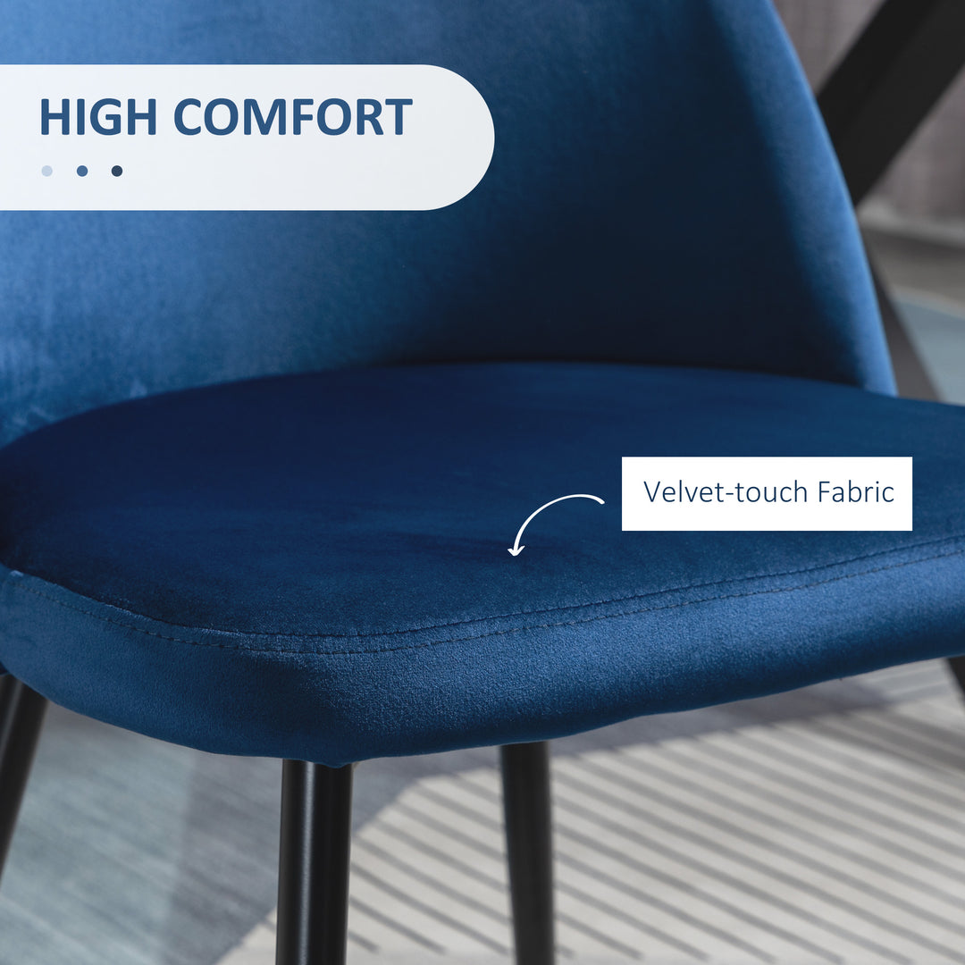 HOMCOM Modern Dining Chairs, Mid-Back Velvet-touch Upholstery Side Chair, Table Chair for Living Room, Dining Room, Dark Blue, Set of 4