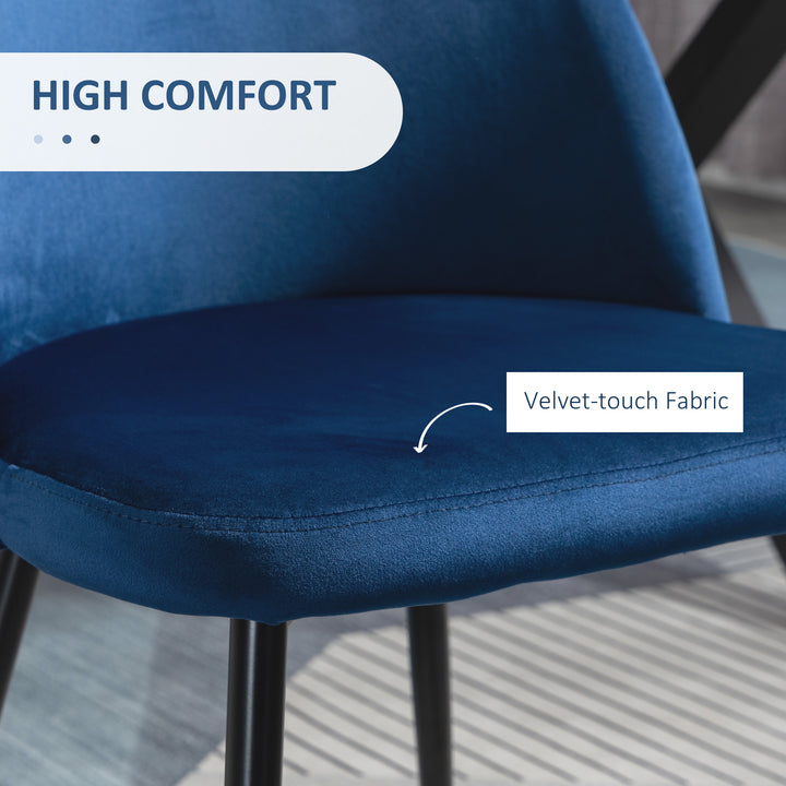 HOMCOM Modern Dining Chairs, Mid-Back Velvet-touch Upholstery Side Chair, Table Chair for Living Room, Dining Room, Dark Blue, Set of 4