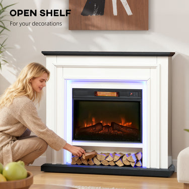 HOMCOM 41 Inch Electric Fireplace with Mantel, 1400W Fireplace Heater with Adjustable 3D Flame Effect, Black and White