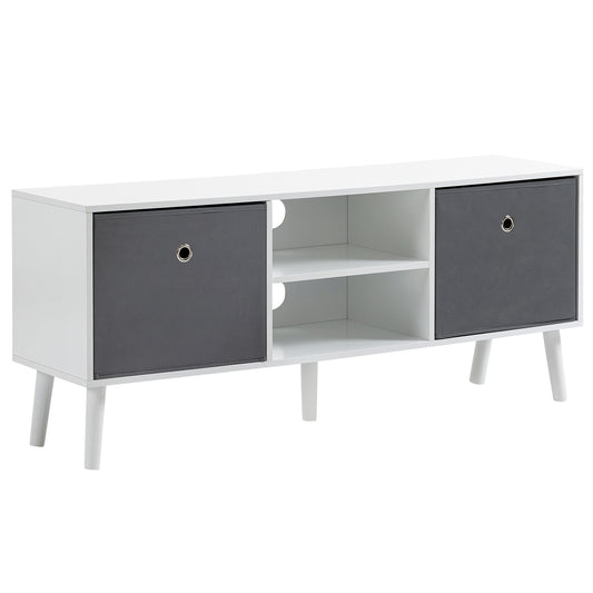 HOMCOM Modern TV Stand Cabinet with Foldable Drawers and Shelves for Living Room, Bedroom, White