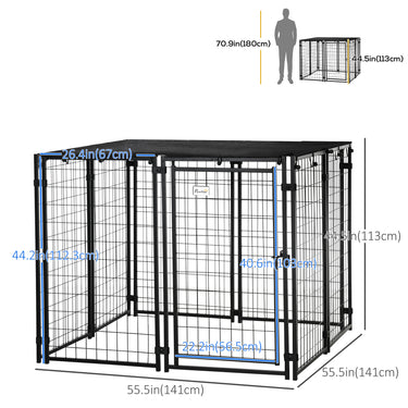 PawHut Outdoor Dog Kennel, Lockable Pet Playpen Crate with Top Cover, Black