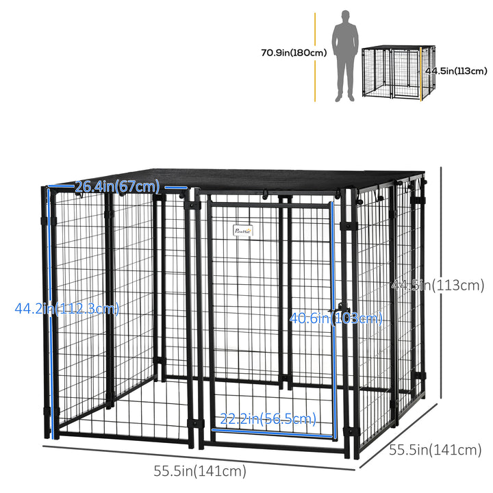 PawHut Outdoor Dog Kennel, Lockable Pet Playpen Crate with Top Cover, Black