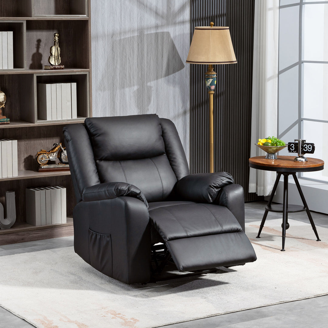 HOMCOM PU Leather Reclining Chair, Recliner Chair for Living Room with Footrest and 2 Side Pockets, Black