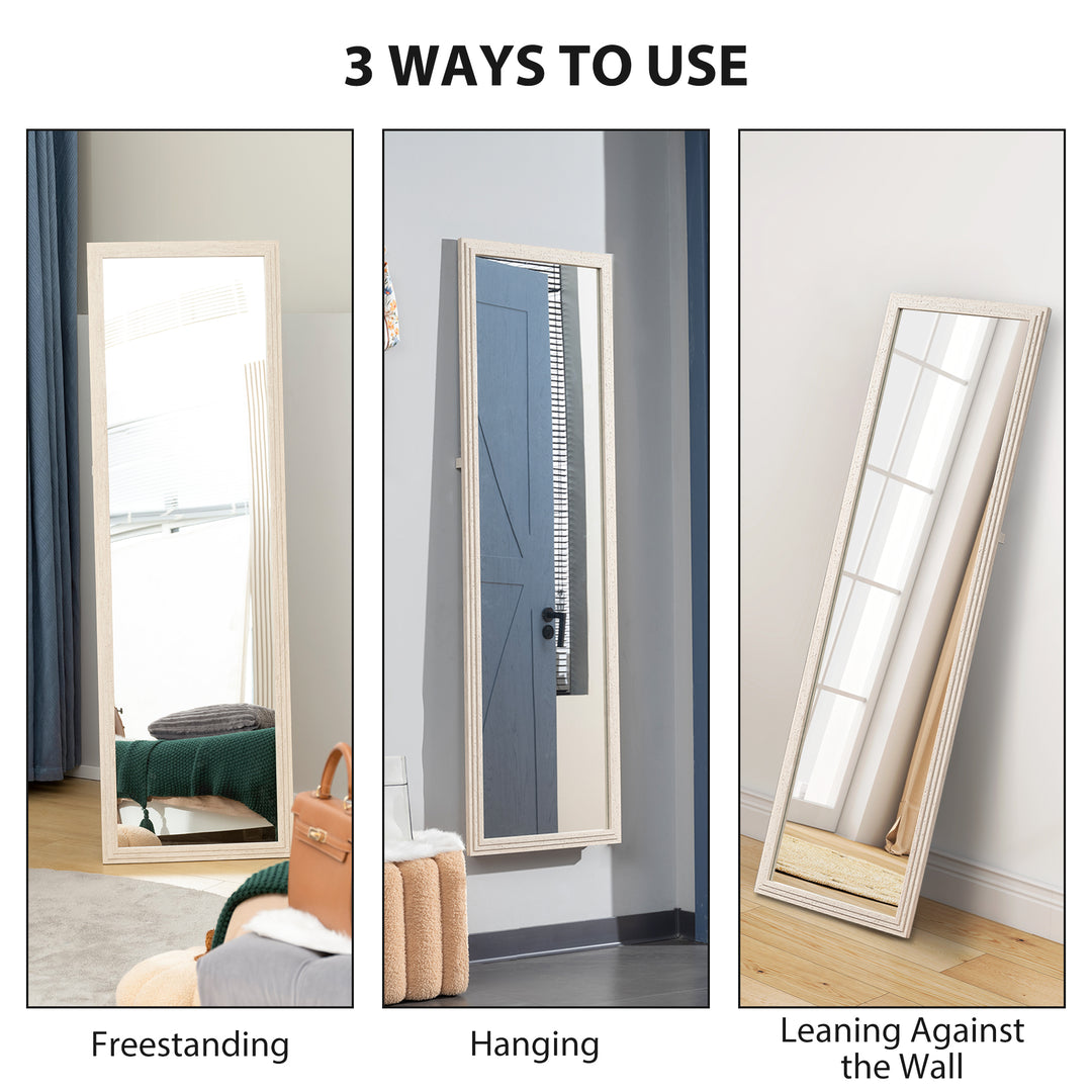 HOMCOM 64" x 21" Full Length Mirror, Standing, Wall-Mounted or Leaning Against Wall, for Bedroom, Living Room, Beige