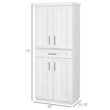 HOMCOM 72" Storage Cabinet, Freestanding Kitchen Pantry Cabinet with 4 Doors, Drawer and 3 Adjustable Shelves, White