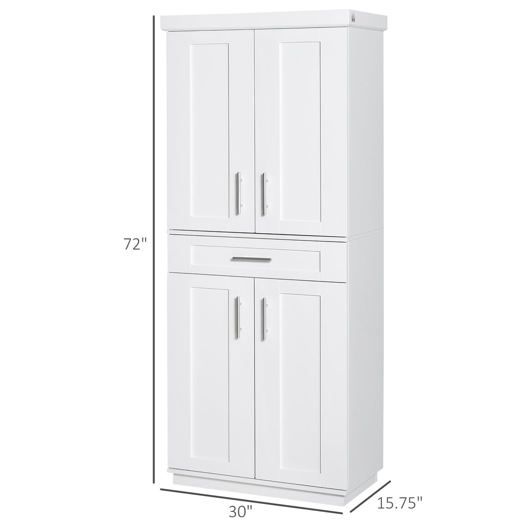 HOMCOM 72" Storage Cabinet, Freestanding Kitchen Pantry Cabinet with 4 Doors, Drawer and 3 Adjustable Shelves, White