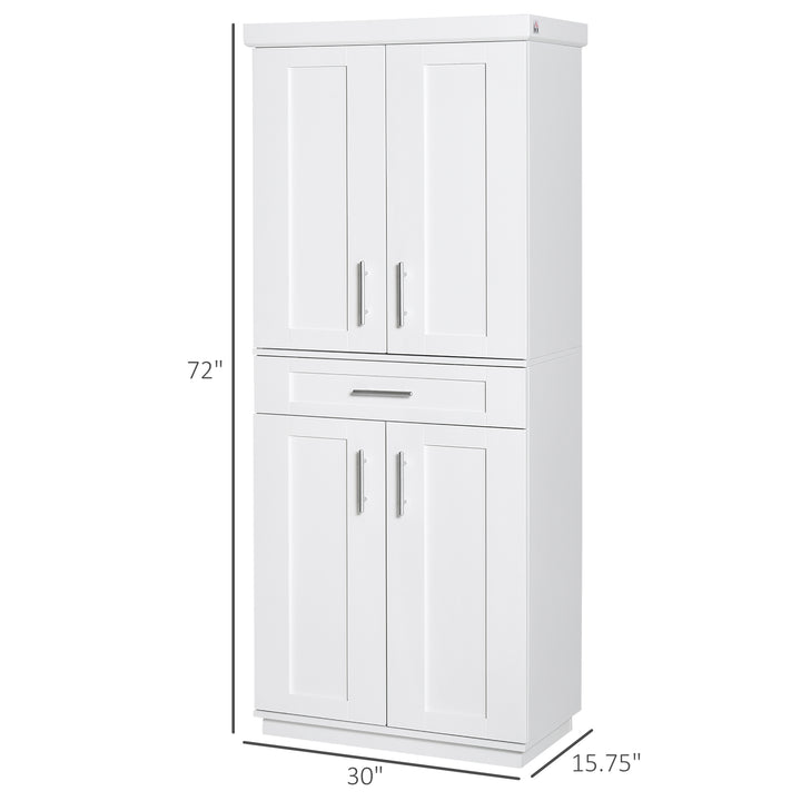HOMCOM 72" Storage Cabinet, Freestanding Kitchen Pantry Cabinet with 4 Doors, Drawer and 3 Adjustable Shelves, White