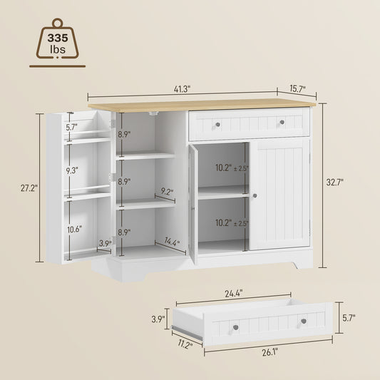 HOMCOM Modern Sideboard Cabinet, 41" Kitchen Buffet Cabinet with Drawer, Adjustable Shelf, 3 Doors for Dining Room, White