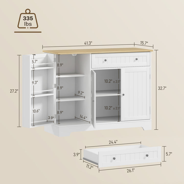 HOMCOM Modern Sideboard Cabinet, 41" Kitchen Buffet Cabinet with Drawer, Adjustable Shelf, 3 Doors for Dining Room, White