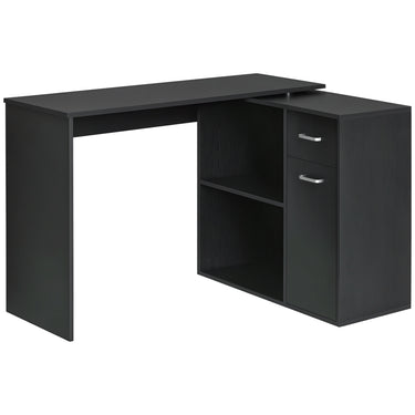 HOMCOM 180° Rotating Home Office Corner Desk Storage Shelf Cabinet Black