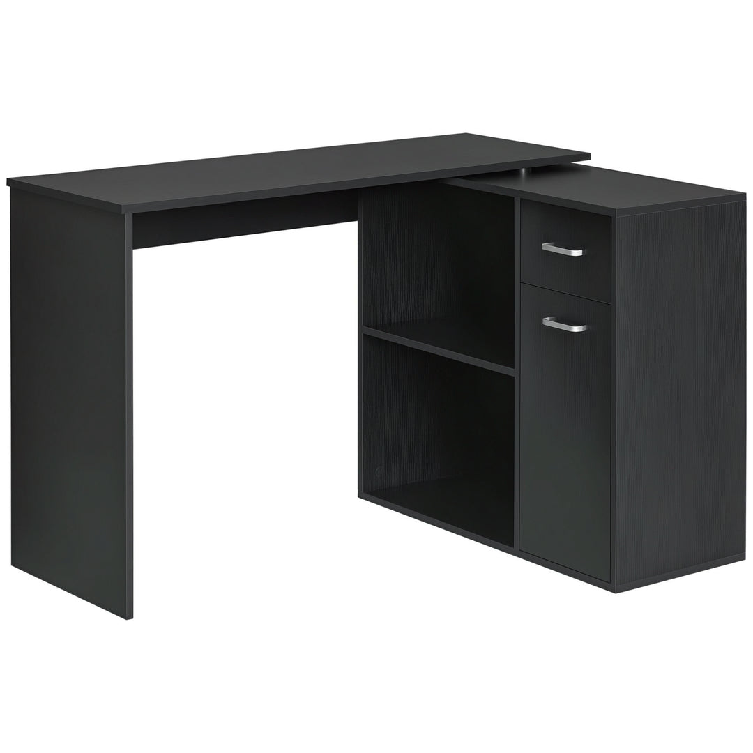 HOMCOM 180° Rotating Home Office Corner Desk Storage Shelf Cabinet Black