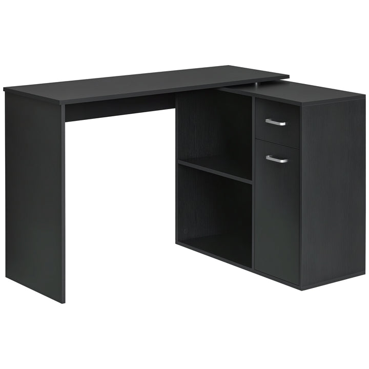 HOMCOM 180° Rotating Home Office Corner Desk Storage Shelf Cabinet Black