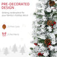 HOMCOM 9-foot Pencil Snow Flocked Artificial Christmas Tree with 1350 Pine Realistic Branches, Pine Cones, Red Berries, Auto Open, Green