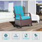 Outsunny Outdoor Wicker Rocking Chair with Cushion, Patio PE Rattan Recliner Chair with Adjustable Footrest, Armrests, Dark Blue
