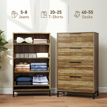 HOMCOM Dresser for Bedroom, 4 Drawer Dresser Tower, Chest of Drawers for Hallway, Entryway, Closet, Natural